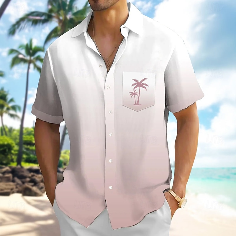 Men's Coconut Tree Color Gradient Tropical Plants Summer Hawaiian Shirt Button Up Shirt Aloha Shirt Short Sleeve Hawaiian Vacation Summer Spring Turndown 3D Print Collared Shirts Front One Pocket2