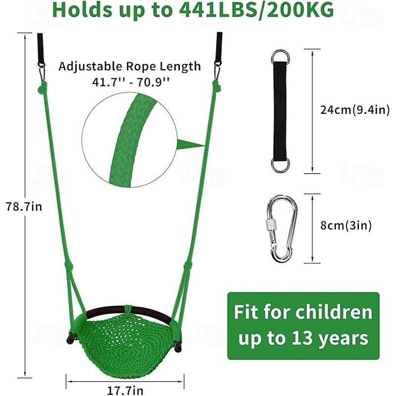 Children's tree swing seat rope swing children's indoor and outdoor swing backyard tree swing door swing (green)2