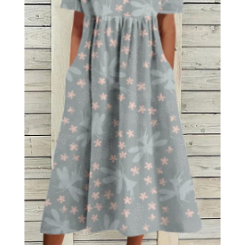 Women's Midi Dress Casual Dress Floral Dress Classic Modern Vacation Daily Going out Regular Fit Flower Short Sleeve Crew Neck Purple Gray Fall2