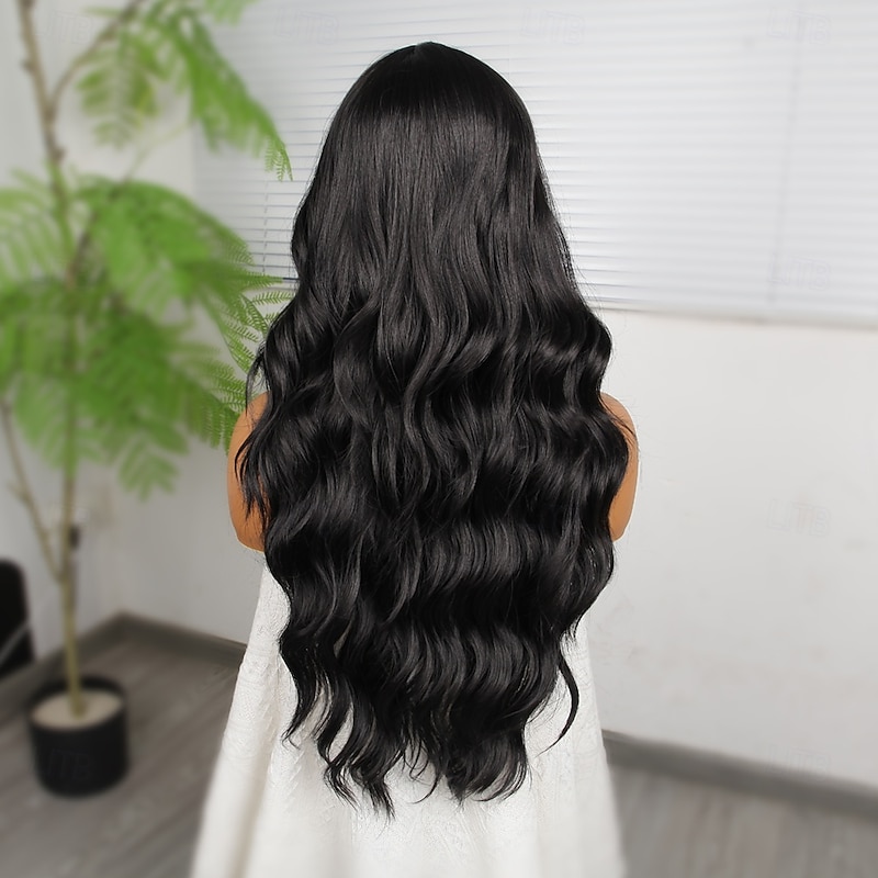 Synthetic Lace Wig Curly Style 26 inch Black Middle Part U Part Wig Women's Wig Black4