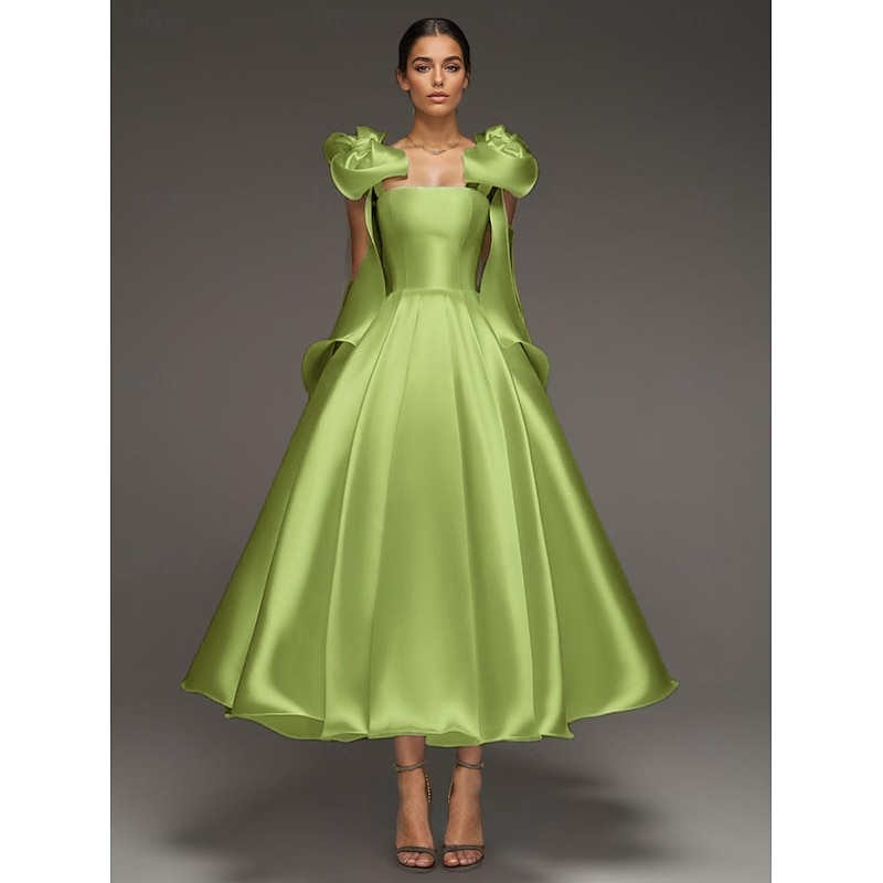 A-Line Cocktail Dresses Elegant Formal Wedding Ankle Length Sleeveless Spaghetti StrapDress Satin with Bow(s)3