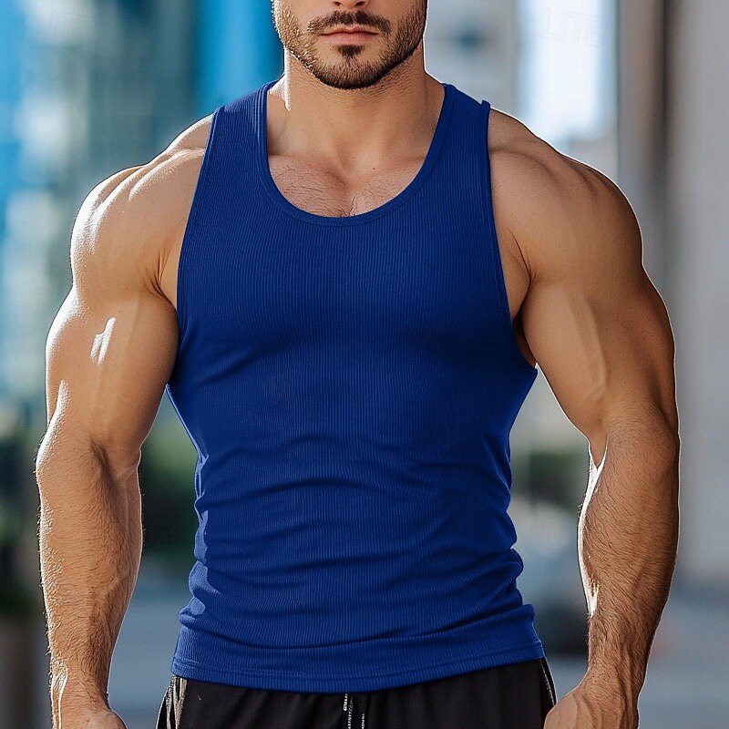 Men's Tank Top Undershirt Muscle Shirt Wife beater Shirt Sleeveless U Neck Crewneck Summer Solid Color Plain Pit Strip Fashion Designer Sporty Ribbed Plain Outdoor Casual Sports Black White Royal Blue