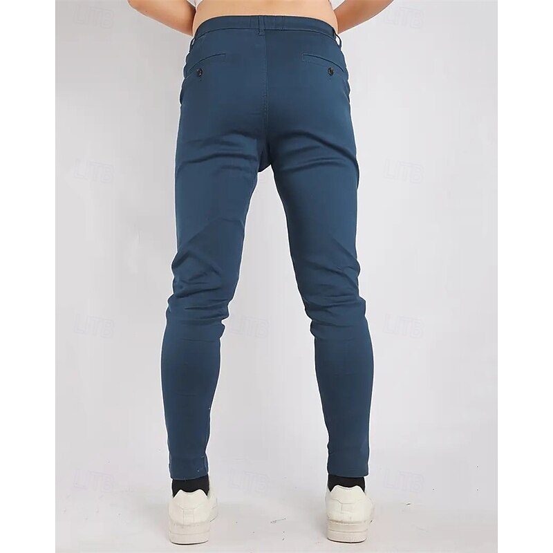 Men's Dress Pants Trousers Chinos Buttons Pocket Plain Comfort Formal Party Work Fashion Classic Style Black Blue Micro-elastic3