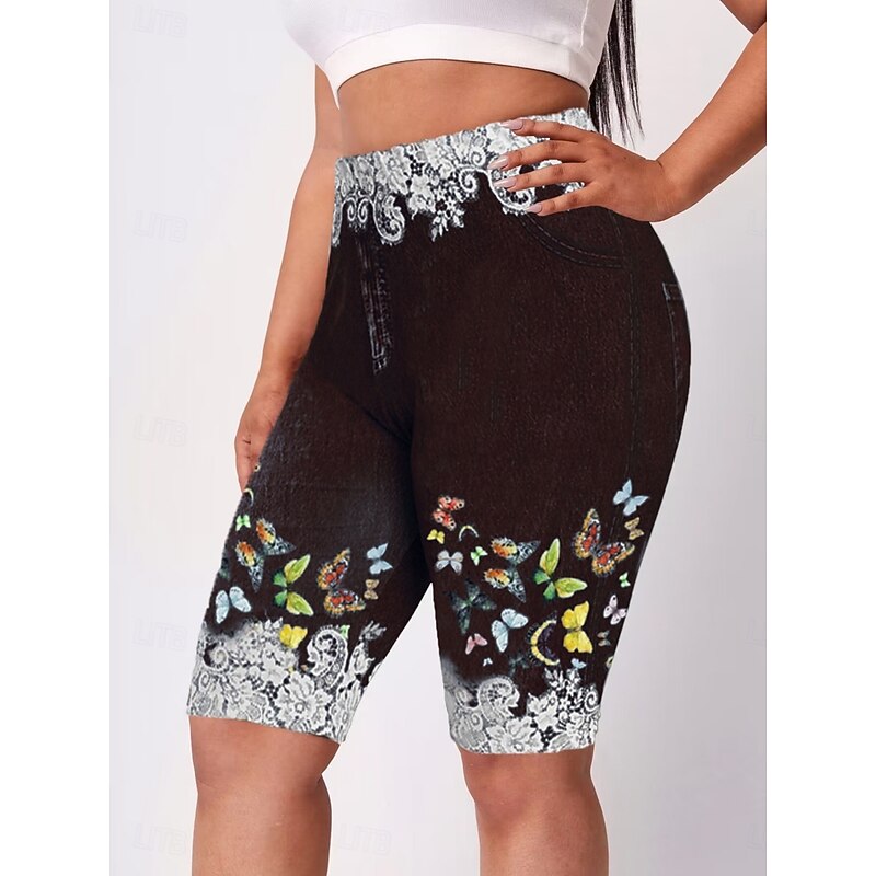 Women's Leggings Shorts 3D Print Chinos Vacation Casual Tights Short High Waist Floral High Cut Comfort Breathable Quick Dry Stretchy Outdoor Street Daily Wine Black Red Purple Summer Slim Fit2