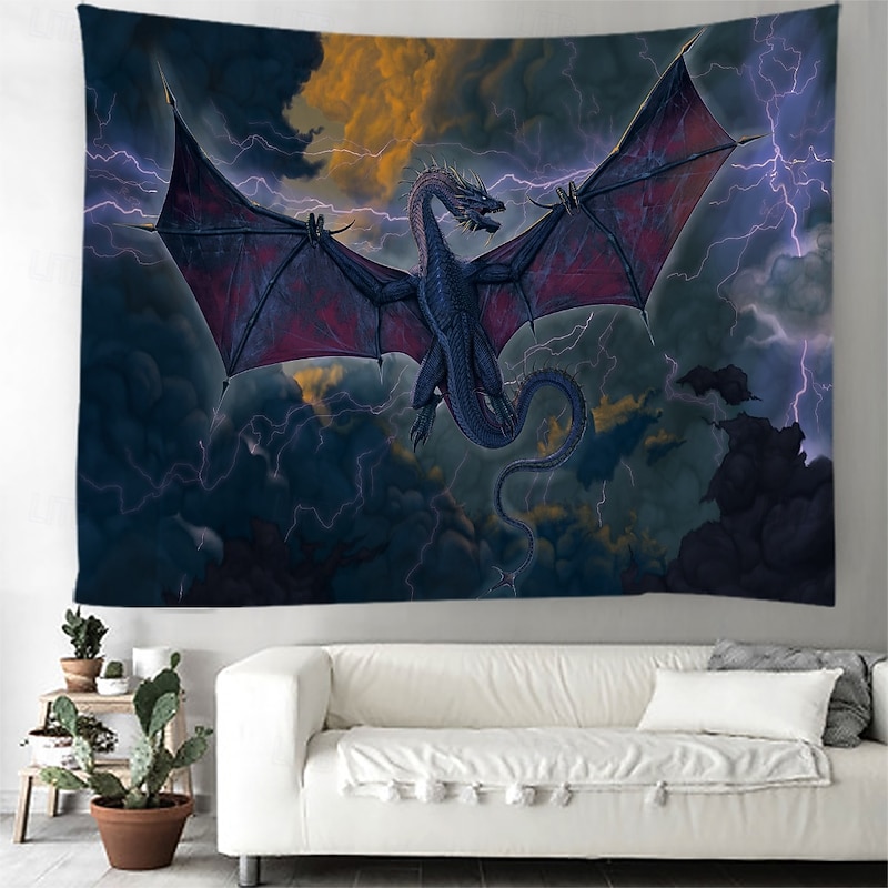 "Thunder Dragon" Vincent Hie Hanging Tapestry Wall Art Large Tapestry Mural Decor Photograph Backdrop Blanket Curtain Home Bedroom Living Room Decoration3