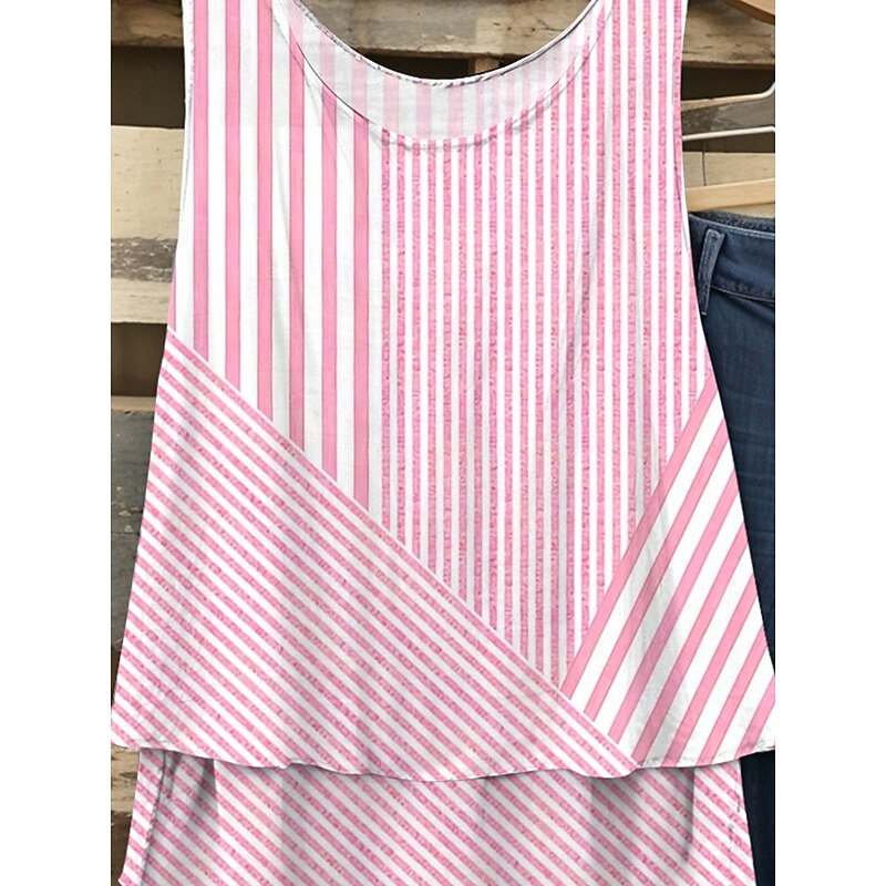 Women's Camisole Tank Top Graphic Striped Elegant Romantic Casual Sleeveless V Neck Regular Tops Daily Patchwork Print Pink Blue Purple Green Summer Spring3