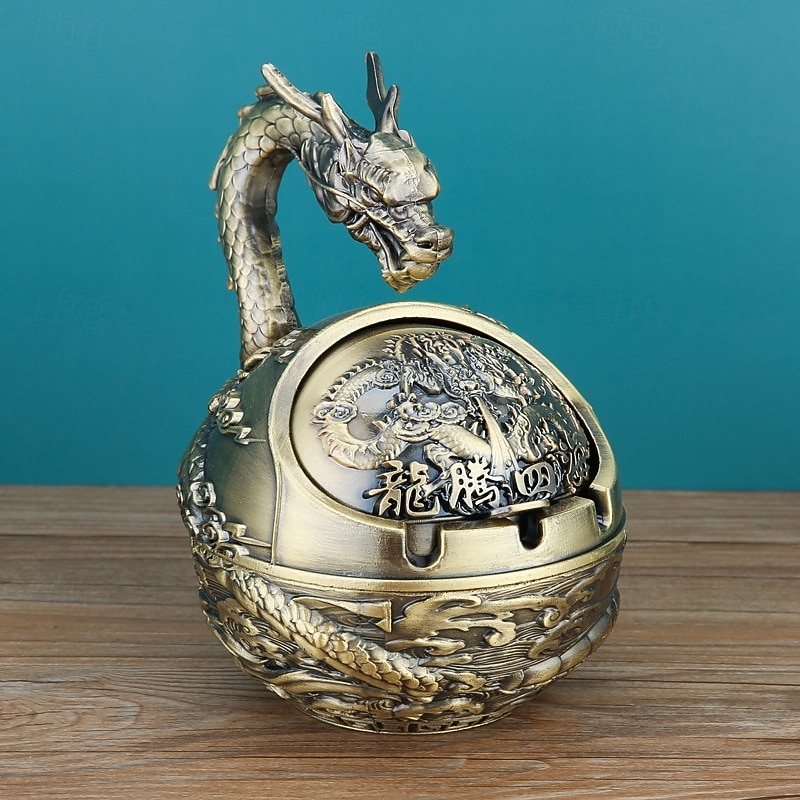 Vintage Ashtray with Lid, Chinese Zodiac 12 Animal Signs Decorative Covered Ashtray, Windproof Desktop Ornament for Home Office Living Room