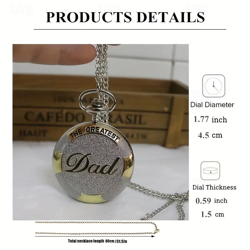 Vintage Men's Classic Silver Fashion Pocket Watch Round Alloy Case Quartz Movement Casual Style Ideal Gift for Father's Day Watch3