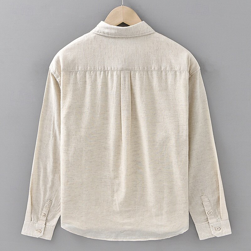 Men's Shirt Linen Shirt Casual Shirt Button Up Shirt Cotton Shirt Plain Vacation Hawaiian White Navy Blue Blue Beige Long Sleeve Lapel Spring Fall Clothing Apparel Button-Down2