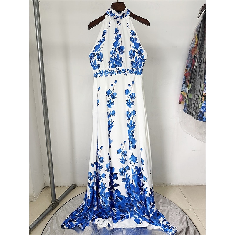 A-Line Quinceanera Dresses Elegant Dress Wedding Wedding Guest Floor Length Sleeveless Halter Neck Chiffon Backless with Floral Print Wedding Guest Dress4