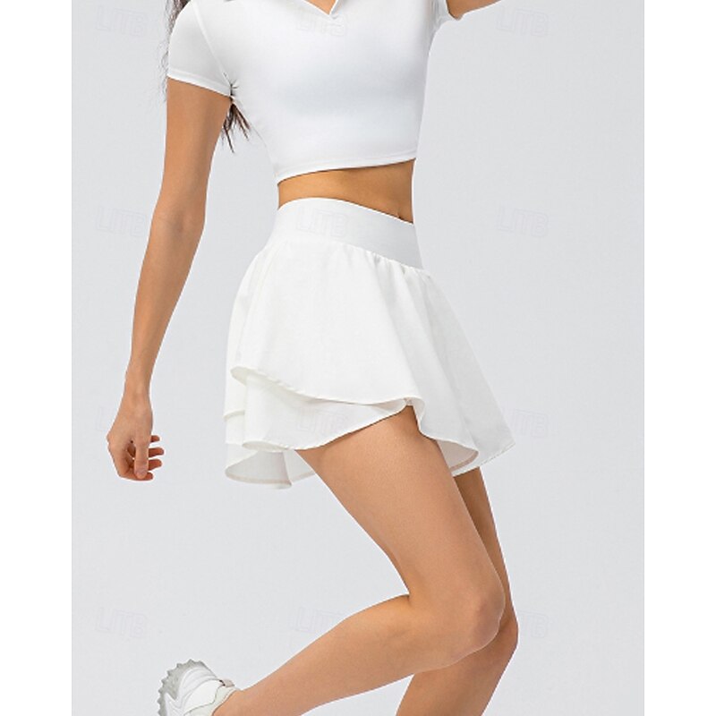 Women's Solid Colored Tennis Skirts with Shorts Layered Moisture Wicking Breathable Tennis Golf Pickleball Light Yellow Black White Tennis Clothing3