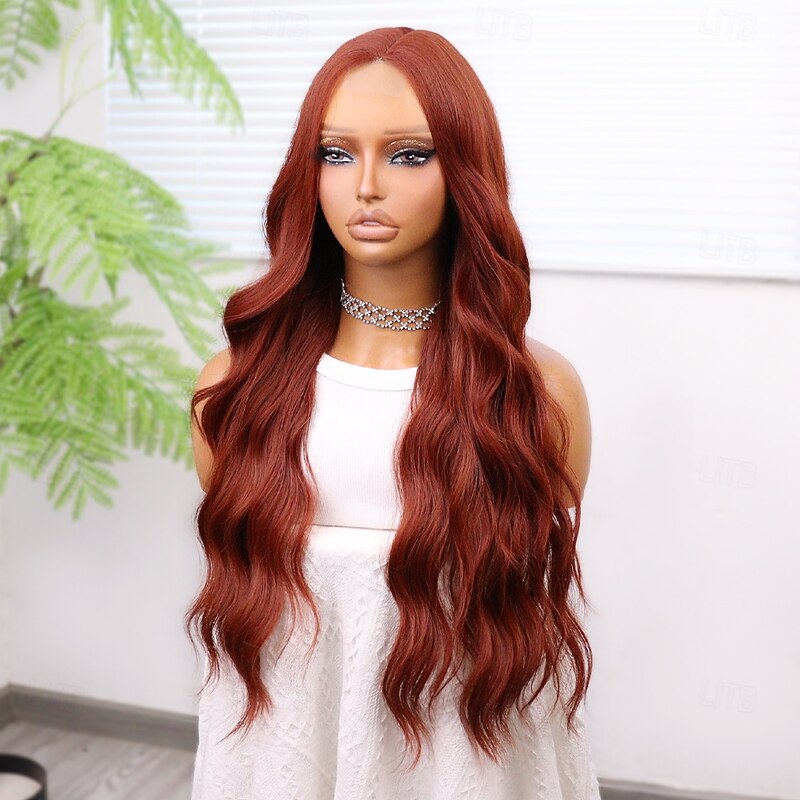 Synthetic Lace Wig Curly Style 26 inch Orange Middle Part U Part Wig Women's Wig Auburn3