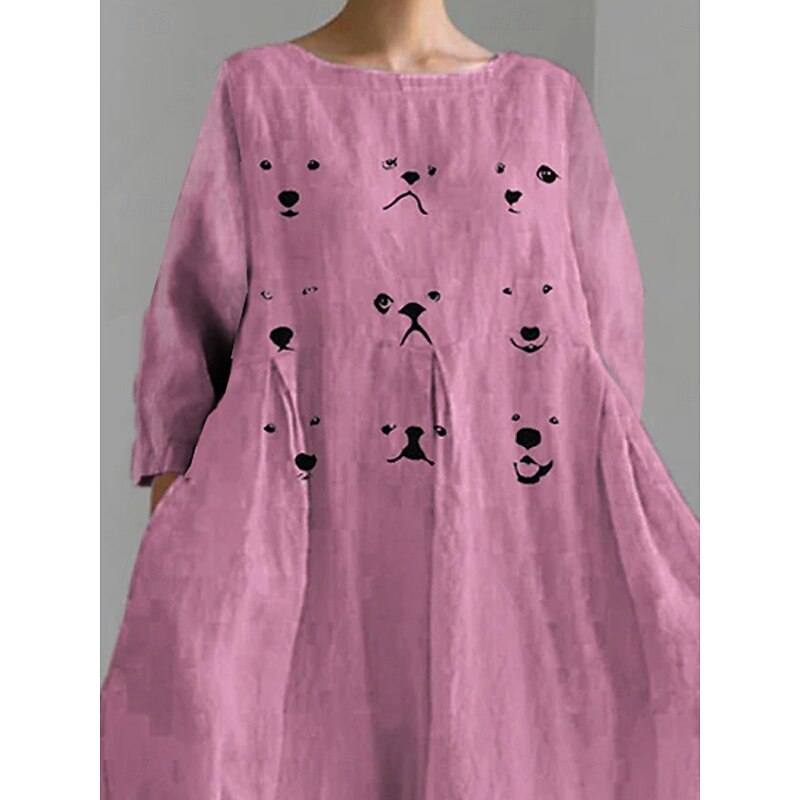 Women's Maxi Dress Sundress A Line Dress Summer Dress Vacation Casual Beach Daily Holiday Going out Loose Fit Graphic Animal Long Sleeve Crew Neck Boat Neck Pink Blue Brown Summer Spring2