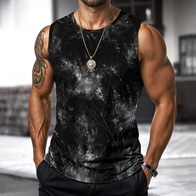 Men's Vest Top Undershirt Sleeveless Shirt Sleeveless Crewneck Spring & Summer Tie Dye Fashion Designer Vacation Street Going out Black Blue Gray Top Tee for Men3