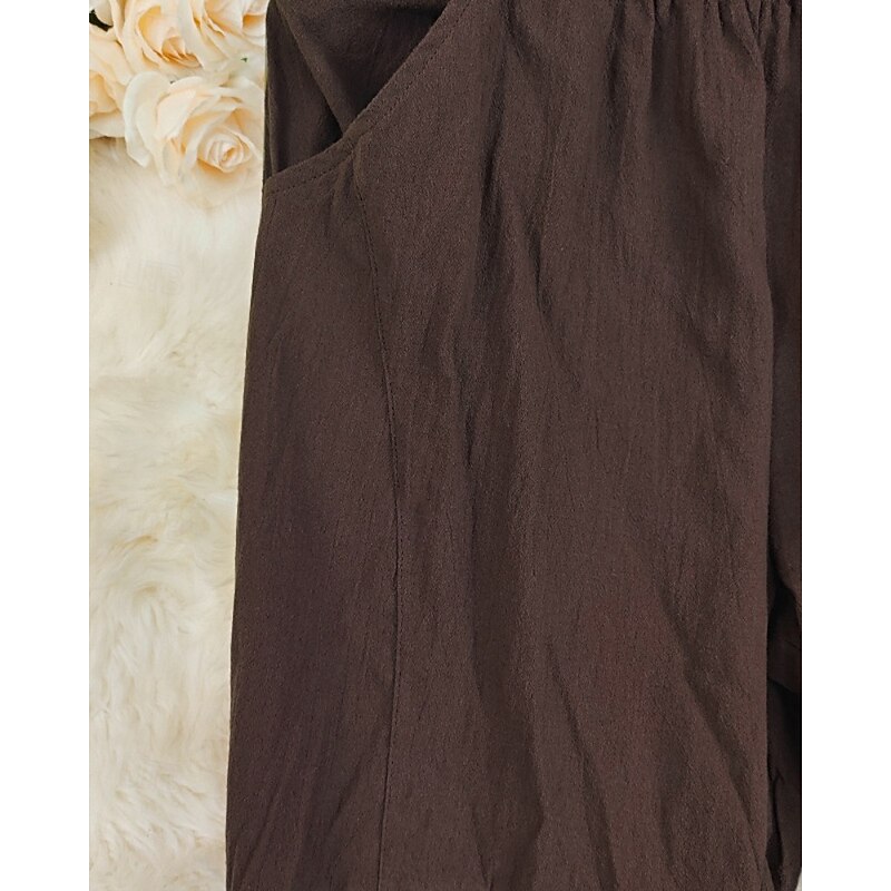 Women's Cotton Linen Pants Slacks Fashion Full Length Natural Plain Pocket Elastic Waist Comfy Comfortable Vacation Street Coffee Summer Regular Fit4