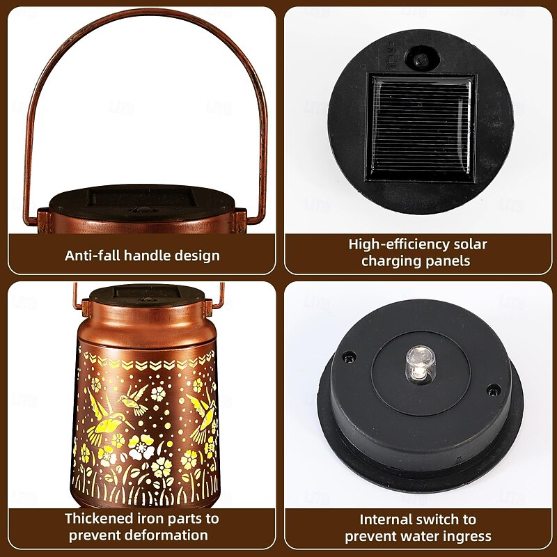 1 Pc Outdoor Solar Lanterns Waterproof Metal Hollow Projection Light Hanging Lantern Courtyard Garden Lawn Path Villa Decorative Light Landscape Light4