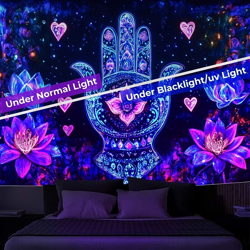 Blacklight Tapestry Glow in the Dark Glow Party UV Reactive Boho Trippy Misty Hanging Tapestry Wall Art Mural for Living Room Bedroom4