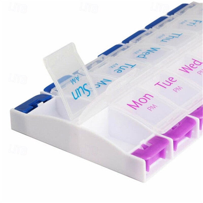 Daily Pill Case Organizer, 7-Day Weekly Medicine Planner Organizer, AM PM, Large Tray 14-Compartment Meds Box Container Holder for Medication, Vitamin, Supplement, Fish Oil3