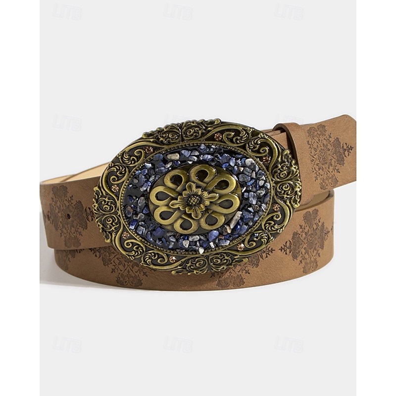 Women's Belt PU Brown Khaki Waist Belt Daily Holiday Floral4