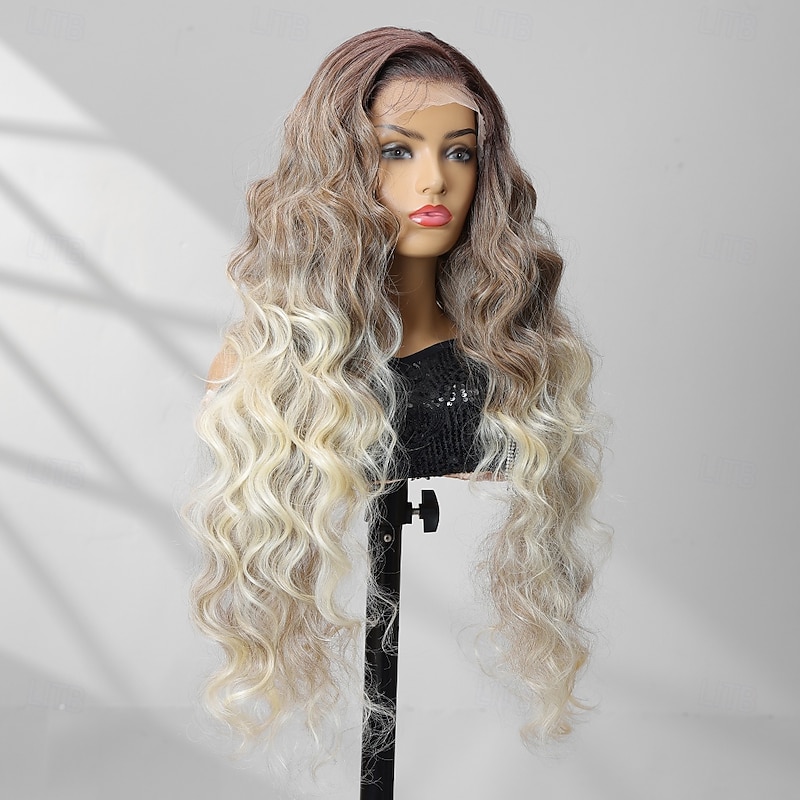 Synthetic Lace Wig Body Wave Style 30 inch Mixed Color Middle Part 13x4 Lace Front Wig Women's Wig Light golden2