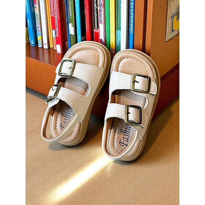Girls' Beige Double Buckle School Sandals – Comfortable Slip-Resistant Shoes for Back to School and Everyday Use3
