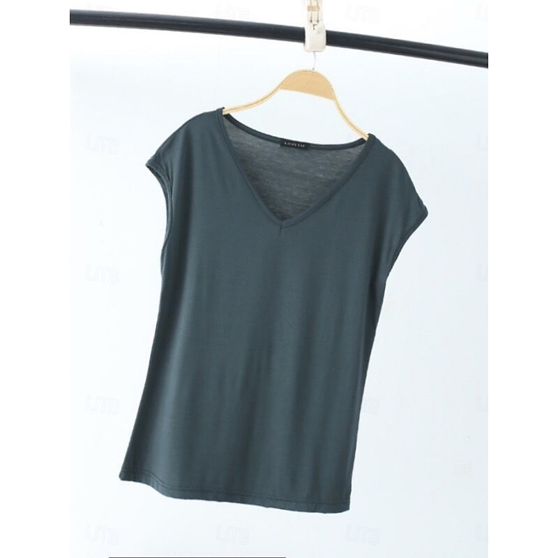 Women's Blouse Solid Color Stylish Casual Short Sleeve V Neck Regular Tops Daily Black White Pink Red Royal Blue Summer Spring4