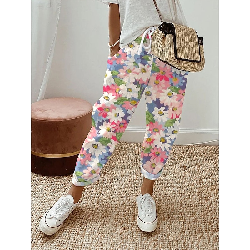 Women's Culottes Wide Leg Elegant Vacation Vintage Full Length High Waist Floral Graphic Printing Soft Breathable Micro-elastic Outdoor Daily Light Pink Light Purple Summer Spring Regular Fit