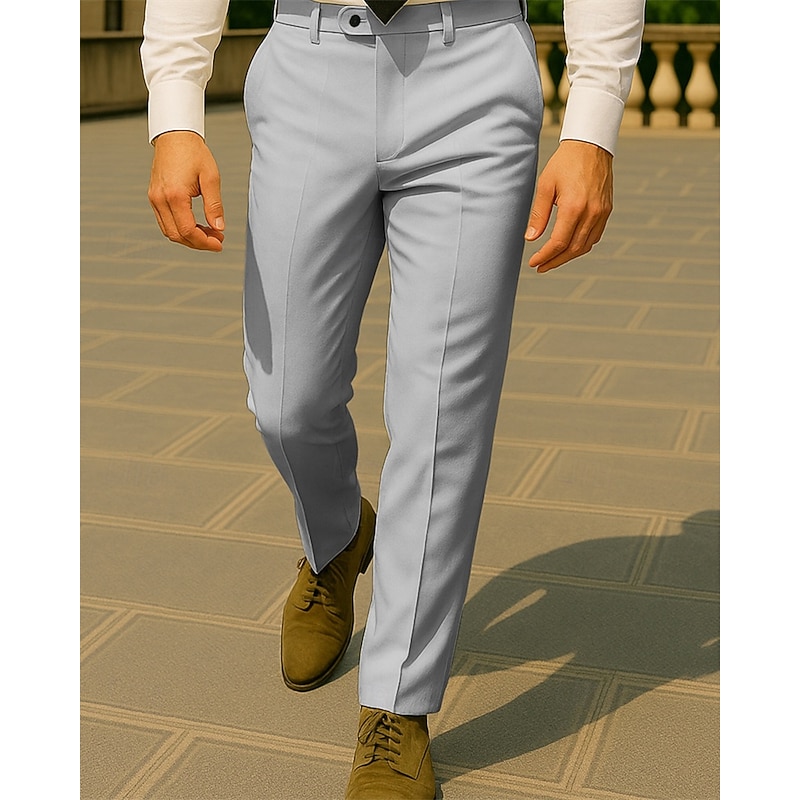 Men's Dress Pants Trousers Chinos Slacks Buttons Pocket Plain Comfort Formal Party Work Fashion Classic Style Black White Micro-elastic4