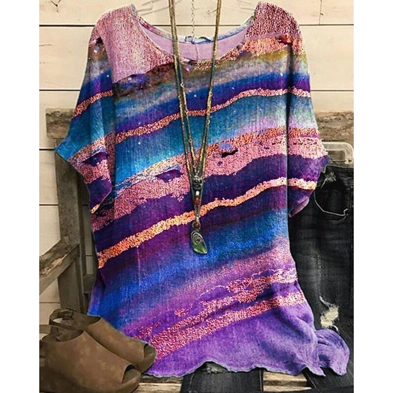 Women's Shirt T Shirt Tee Top Flowers Elegant Fashion Modern Short Sleeve Crew Neck Regular Tops Daily Weekend Print White Pink Blue Purple Green Summer2