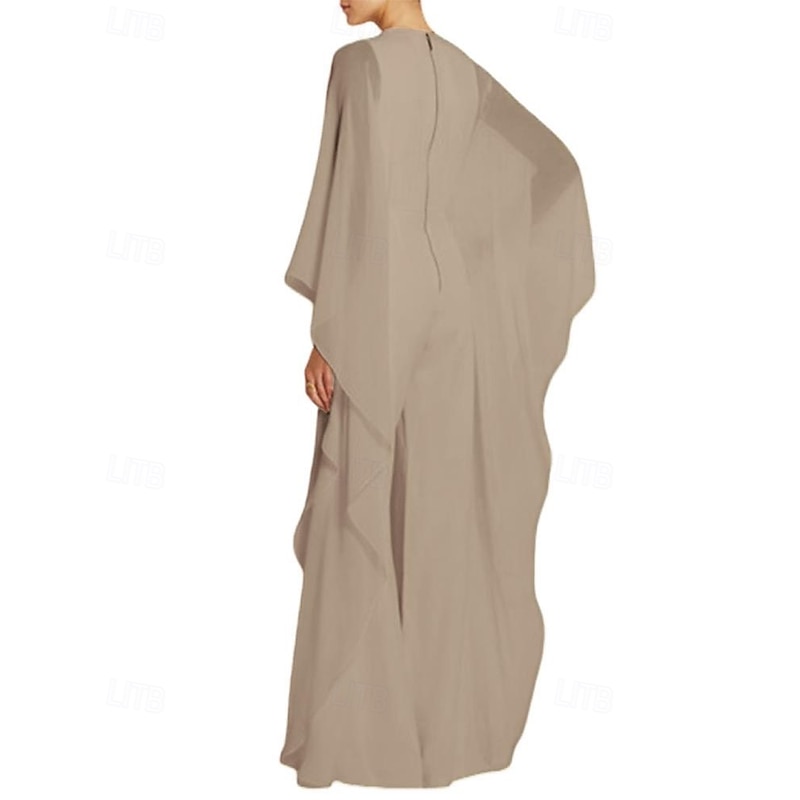 Cape Jumpsuit Mother of the Bride Dress Elegant Simple Minimalist Crew Neck Floor Length Chiffon 3/4 Length Sleeve with Ruched3