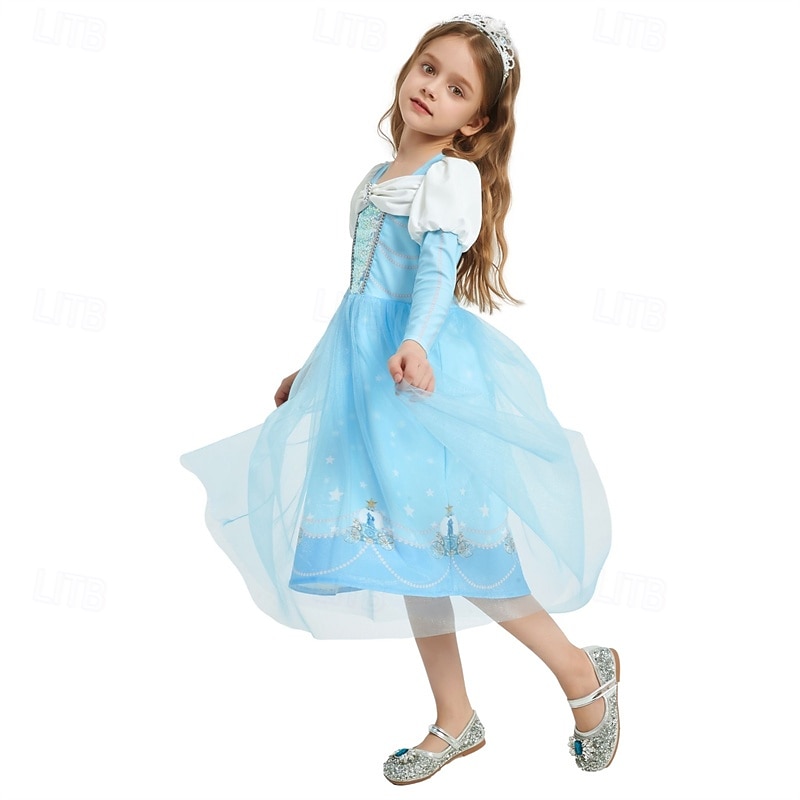 Frozen Fairytale Princess Elsa Flower Girl Dress Theme Party Costume Tulle Dresses Cosplay Movie Cosplay for Girls' Kid's Carnival Masquerade Party4