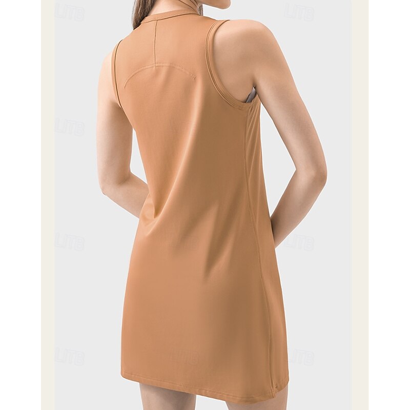 Women's Solid Colored Tennis Dress Sports Dress Sleeveless Moisture Wicking Breathable Tennis Golf Pickleball Round Neck Tank Back Black White Pink Tennis Clothing4