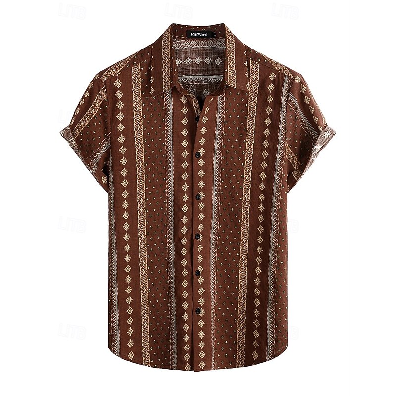 Retro Vintage Boho 1970s Shirt Hawaiian Shirts Hippie Tribal Ethnic Fancy Dress Men's Halloween Carnival Music Festival Beach Vacation Wear Retro Theme Party Adults' Shirt3