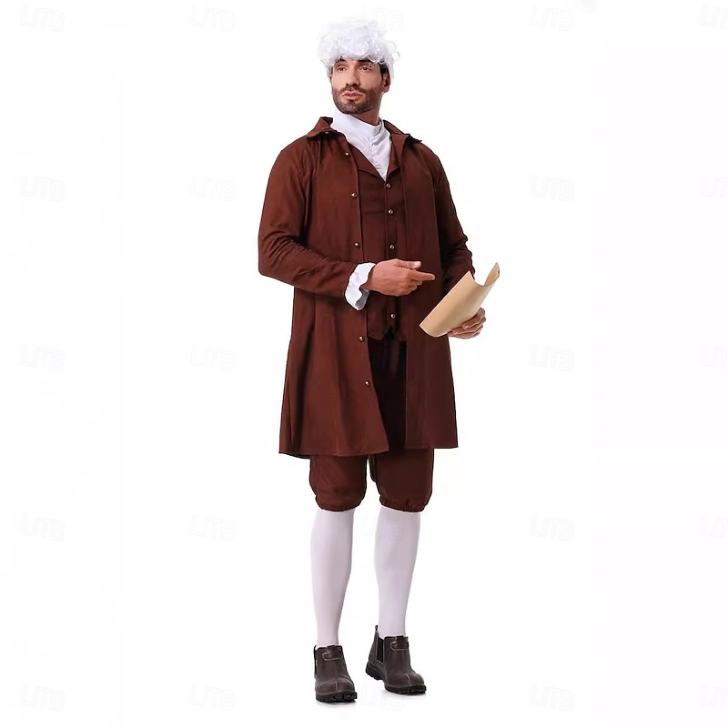 Retro Vintage Rococo 18th Century Cosplay Costume Outfits Colonial Fancy Dress Men's Boys' Halloween Carnival Performance Party Masquerade Coat Vest Pants4