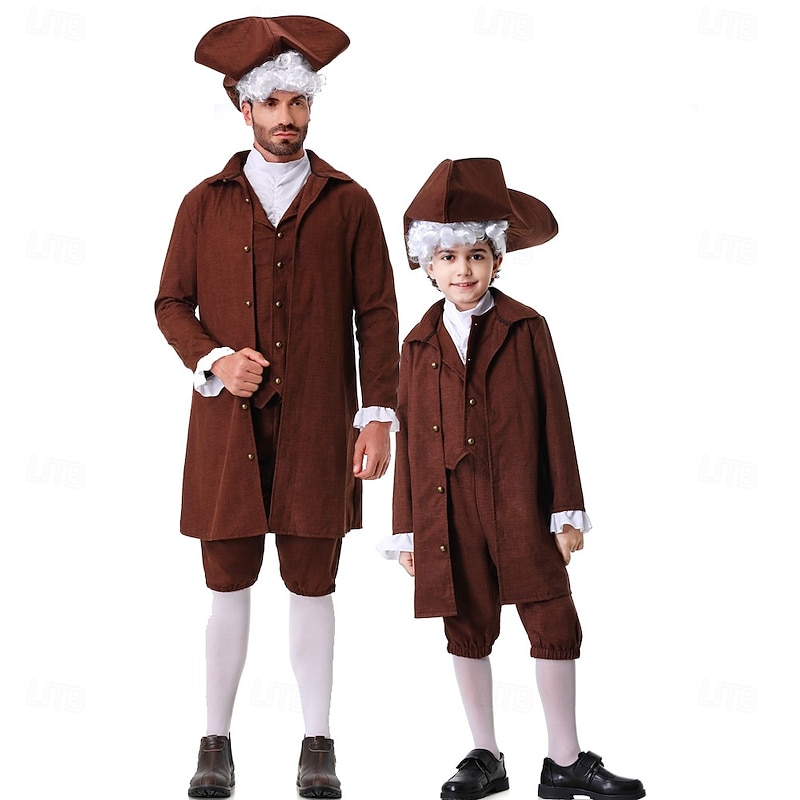 Retro Vintage Rococo 18th Century Cosplay Costume Outfits Colonial Fancy Dress Men's Boys' Halloween Carnival Performance Party Masquerade Coat Vest Pants