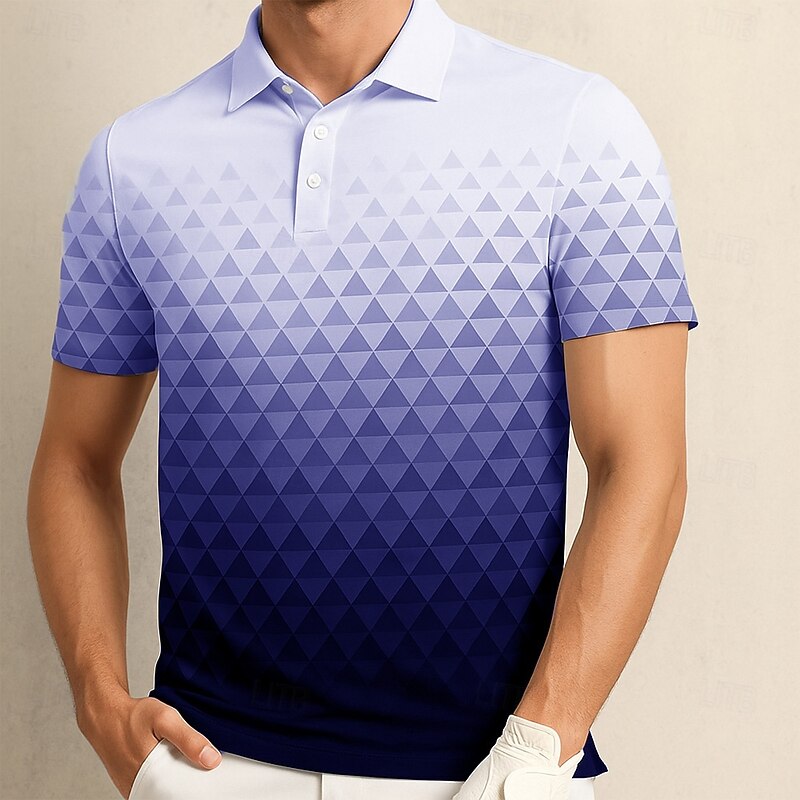 Men's Geometric Pattern Polo Short Sleeve Polo Shirts Collared Shirts Casual Outdoor Athleisure Daily Wear 3D Print Summer Blue Purple Gray2