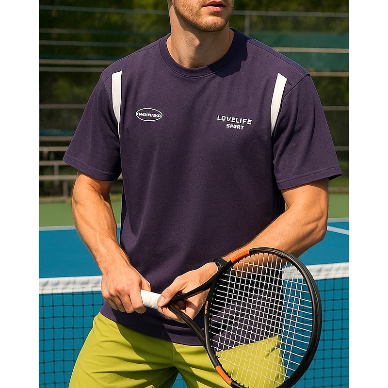 Men's Patchwork Sport Shirt Tennis Shirt Tennis Tee Short Sleeves Sweat-Wicking Moisture Wicking Breathable Tennis Golf Pickleball Purple Grey Tennis Clothing3