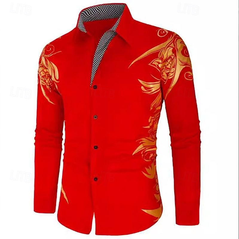 Men's Dress Shirt Collared Shirt Button Up Shirt Graphic Wedding Vacation Black White Light Green Wine Long Sleeve Collar Summer Spring Clothing Apparel4