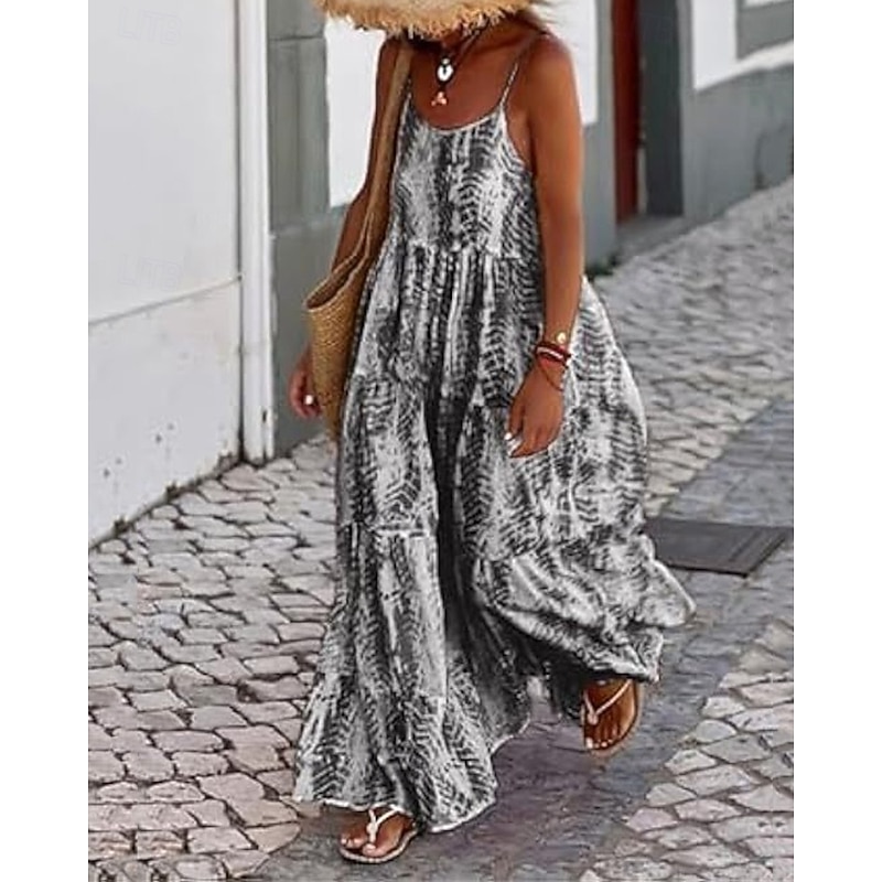 Women's Long Dress Maxi Dress Casual Dress Swing Dress Slip Dress Boho Dress Fashion Outdoor Party Holiday Regular Fit Tie Dye Sleeveless Spaghetti Strap Black Pink Green Summer4