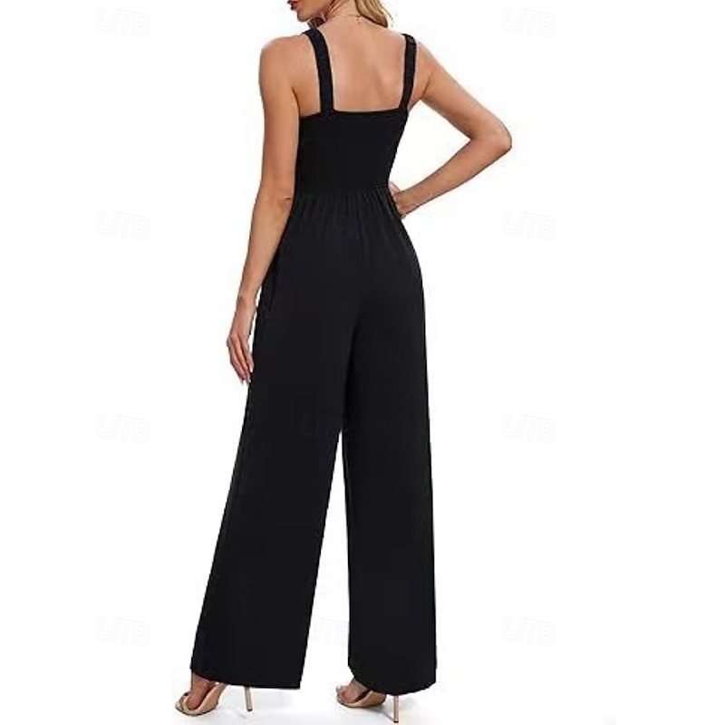 Women's Normal Jumpsuit Streetwear Solid Color Sleeveless U Neck Pocket Street Daily Regular Fit Black Wine Navy Blue Summer4