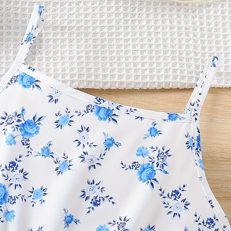 2 Pieces Kids Girls' Solid Color Tie Knot Dress Suits Set Sleeveless Fashion School 7-13 Years Summer Light Blue4