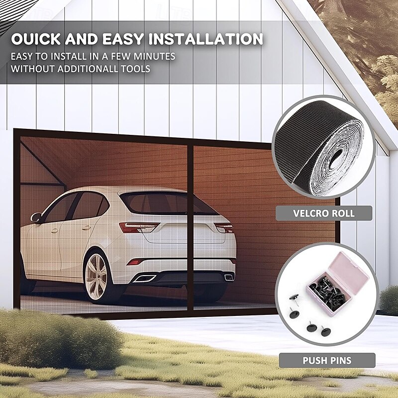 Magnetic Garage Door Screen for 1 Car W111.8*H85.8inch(284*218cm)/ for 2 Cars W195.3*H85.8inch(496*218cm) Garage Door Mesh Screen Curtain Cover Kit with Hook and Loop3