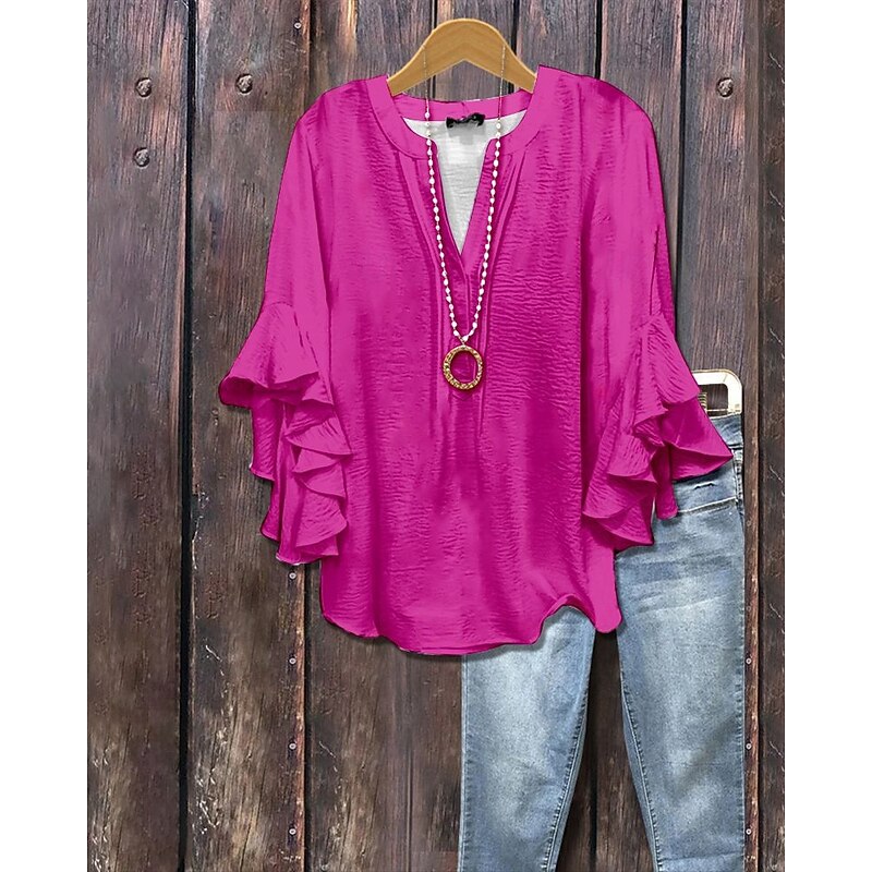 Women's T Shirt Tee Top Floral Paisley Fashion Modern Half Sleeve V Neck Regular Tops Daily Going out Ruffle Print Black White Rose Pink Summer Spring3