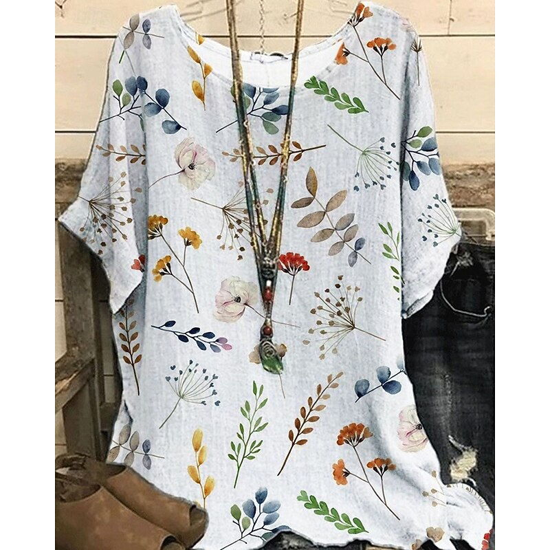 Women's Shirt T Shirt Tee Top Flowers Elegant Fashion Modern Short Sleeve Crew Neck Regular Tops Daily Weekend Print White Yellow Light Green Purple Green Summer2
