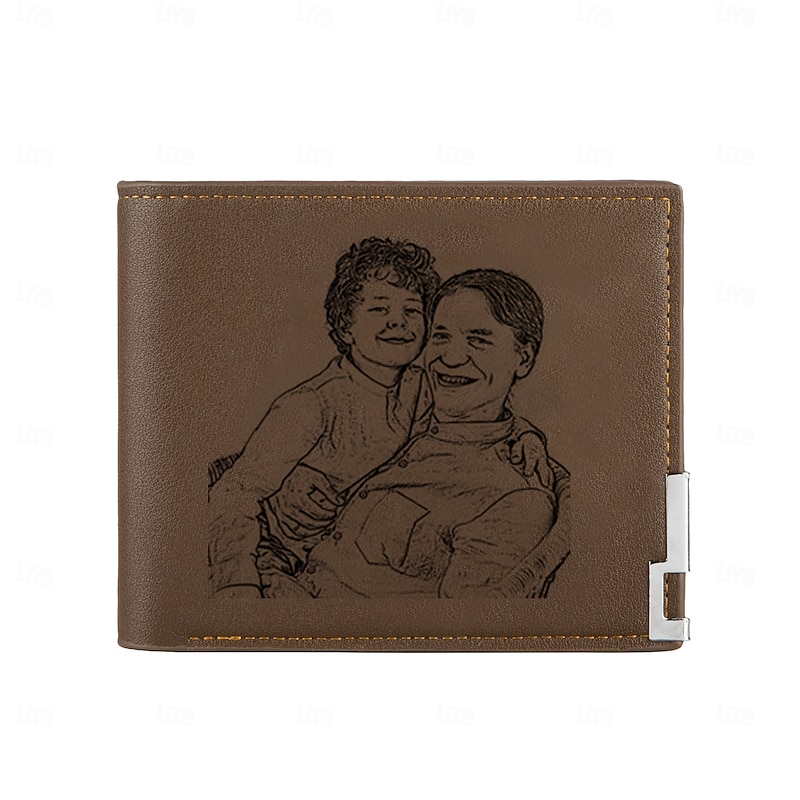 Personalized Photo Engraved Leather Wallet Custom Best Gift for Dad, Name and Initial on Back, Father's Day, Birthday, Anniversary, Christmas Gift for Him, Personalized for Men3