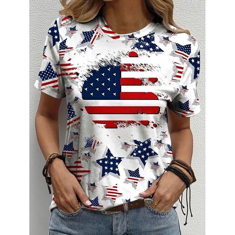 Women's Patriotic  T Shirt Graphic Flag Vintage Stylish Classic Short Sleeve Crew Neck Round Neck Regular Tops Daily Weekend Print Black White Navy Blue Royal Blue4