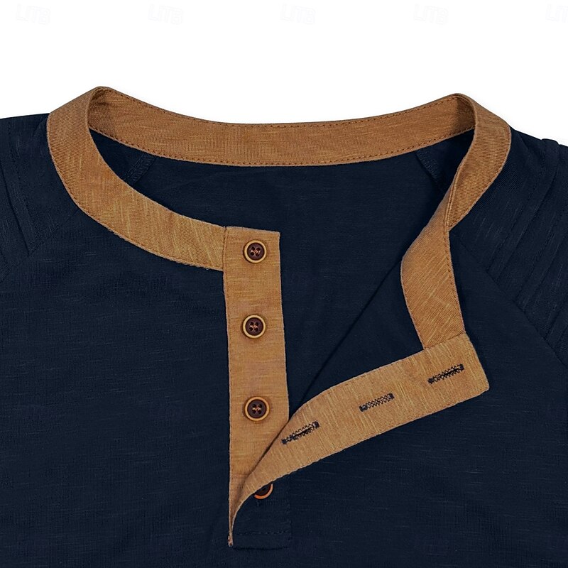 Men's Henley Shirt Tee Short Sleeve Henley Summer Spring Patchwork Fashion Designer Casual Buttons Outdoor Casual Daily Black Navy Blue Blue Top Tee for Men3