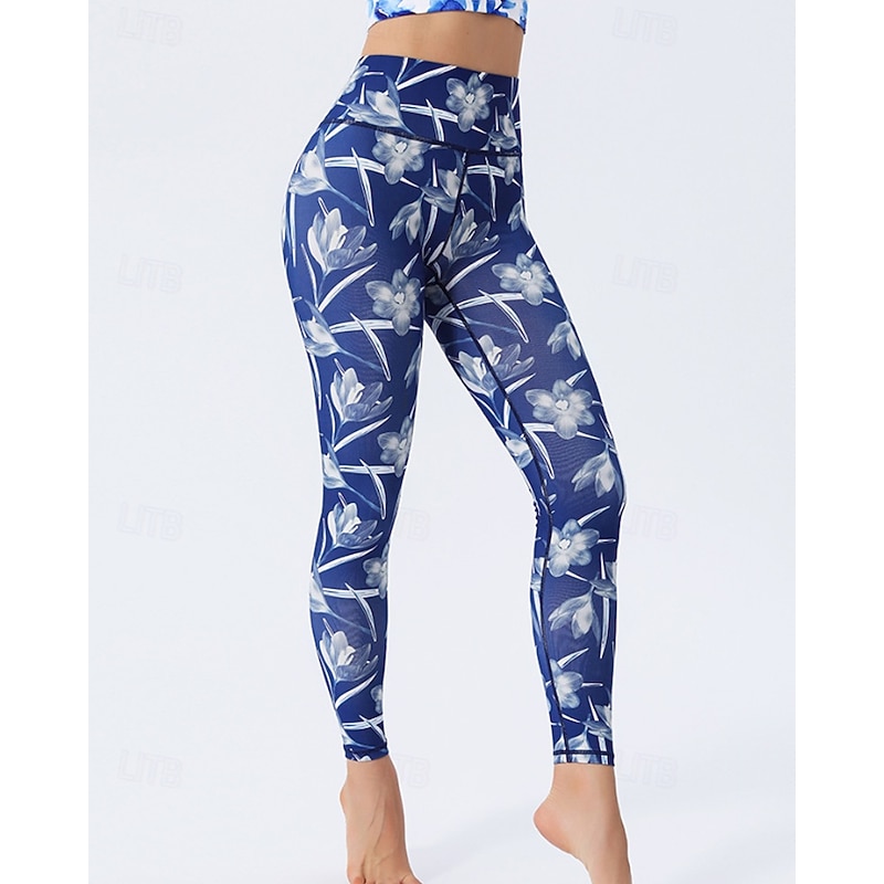 Women's Slacks Leggings Cozy Leggings Fashion Streetwear Full Length Natural Floral Print Comfy Outdoor Comfortable Outdoor Athleisure Peacock Blue Navy Light Sky Blue Lake Blue Summer Regular Fit4