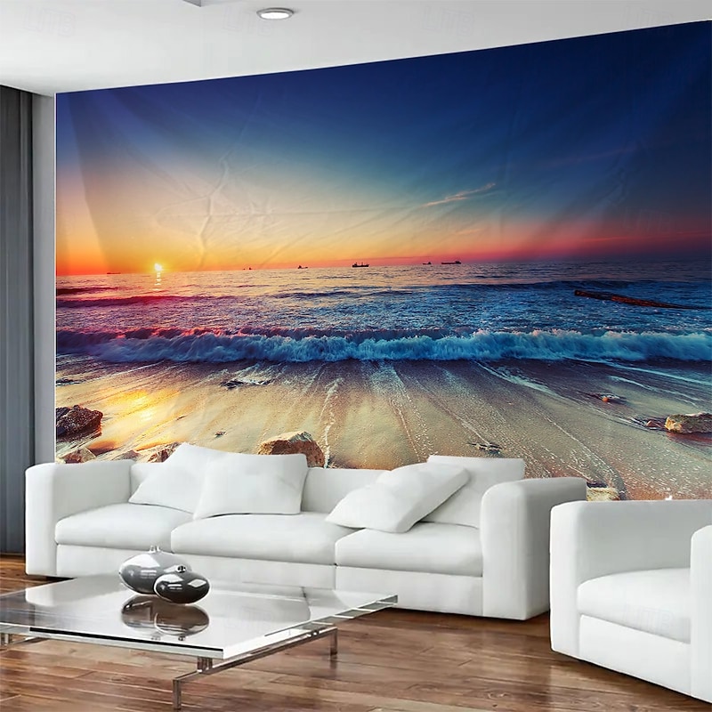 Sea View Beach Landscape Hanging Tapestry Mural Art Large Tapestry Mural Decoration Photos Background Carpet Curtains Home Bedroom Living Room Decoration3