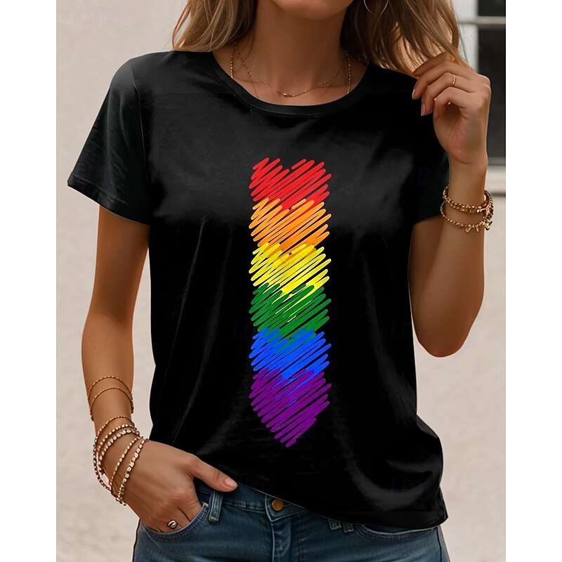 LGBT Pride Parade Pride Raindow Women's T Shirt Graphic Rainbow Vintage Stylish Classic Short Sleeve Crew Neck Round Neck Regular Tops Daily Print Black and White Black Rainbow Summer2